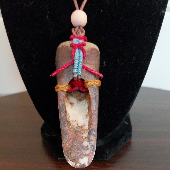 Handcrafted Bone Pendant Necklace with Red Accent - Picture 3 of 9